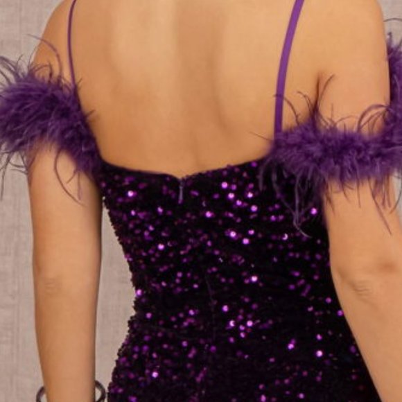 NEW LONG OFF THE SHOULDER SLEEVELESS EMBROIDERED SEQUIN DRESS WITH ZIP Gl3149 - Picture 11 of 11